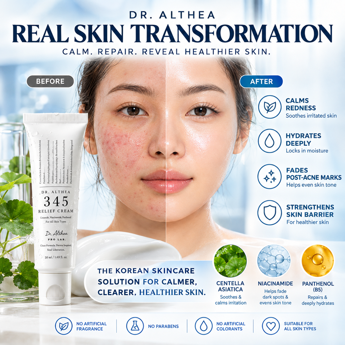 Dr. Althea 345 Relief Cream 50ml – Korean Moisturizer for Skin Barrier & Redness Care