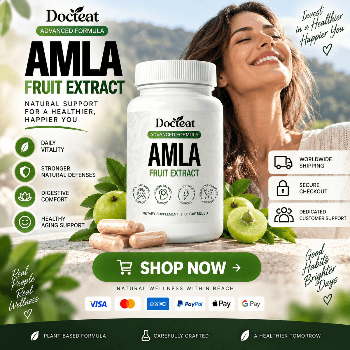 Extracto de fruta de amla de CARAMELA BEAUTY USA, para apoyo diario del corazón y la vitalidad, con frutas de amla frescas.