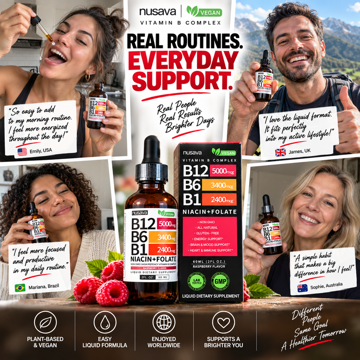 Energy & Focus Focus: Nusava Liquid B Complex (B12, B6, B1): Maximum Energy & Mental Clarity