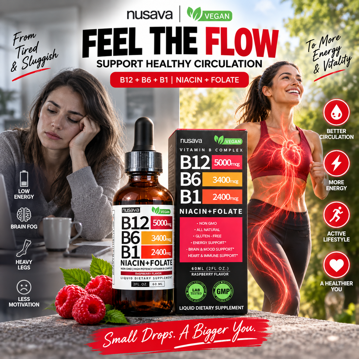 Energy & Focus Focus: Nusava Liquid B Complex (B12, B6, B1): Maximum Energy & Mental Clarity