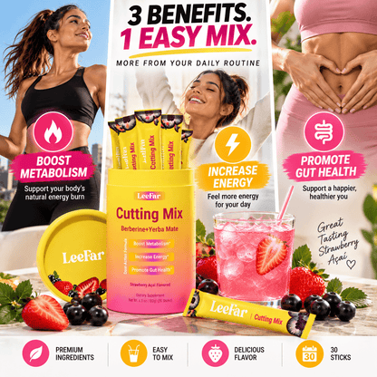 Mezcla LeeFar de CARAMELA BEAUTY USA para potenciar metabolismo y energía, con ingredientes naturales en envase.