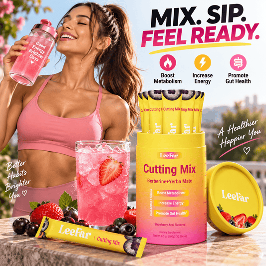 Mezcla LeeFar de CARAMELA BEAUTY USA para mejorar el metabolismo y energía, con ingredientes naturales en envase visible.