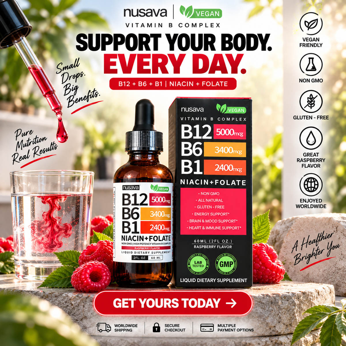 Energy & Focus Focus: Nusava Liquid B Complex (B12, B6, B1): Maximum Energy & Mental Clarity
