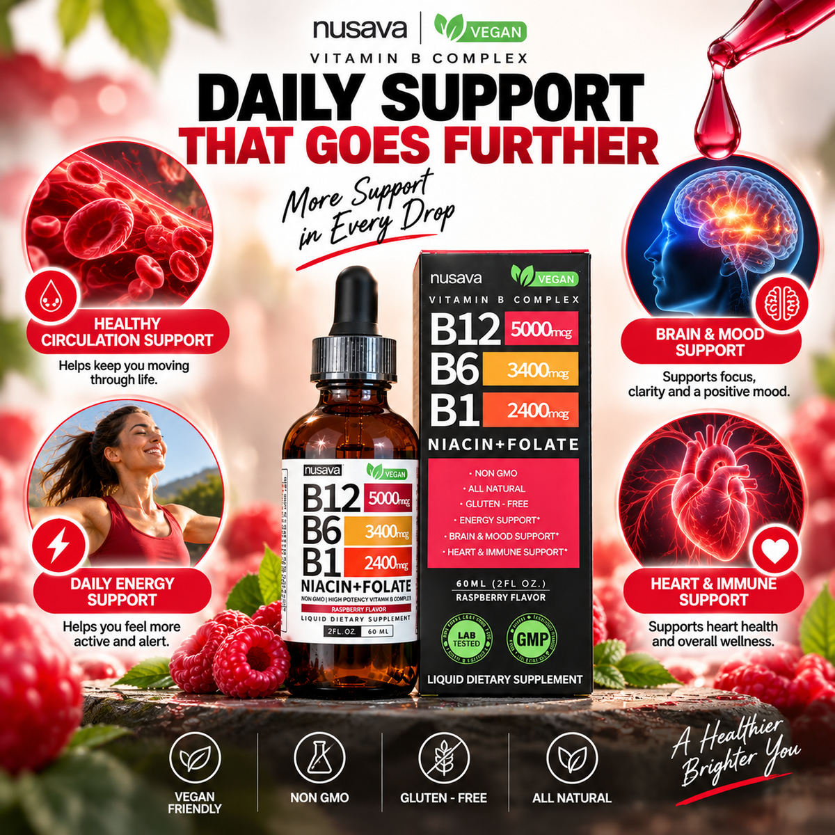 Energy & Focus Focus: Nusava Liquid B Complex (B12, B6, B1): Maximum Energy & Mental Clarity