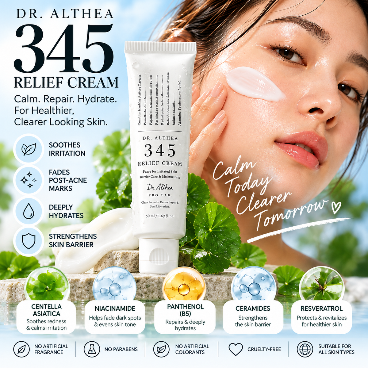 Dr. Althea 345 Relief Cream 50ml – Korean Moisturizer for Skin Barrier & Redness Care