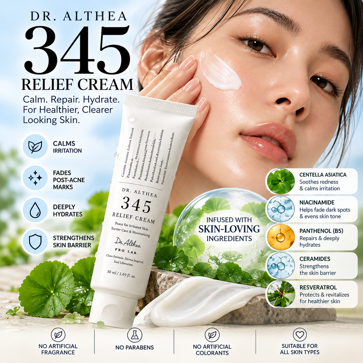 Dr. Althea 345 Relief Cream 50ml – Korean Moisturizer for Skin Barrier & Redness Care