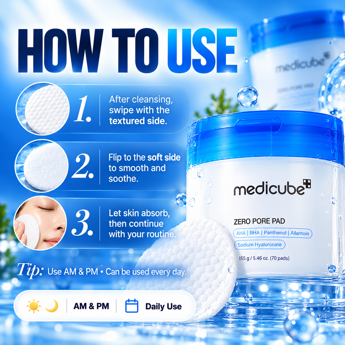 Medicube Zero Pore Pad 70 – AHA BHA Exfoliating Toner Pads for Pores & Oily Skin