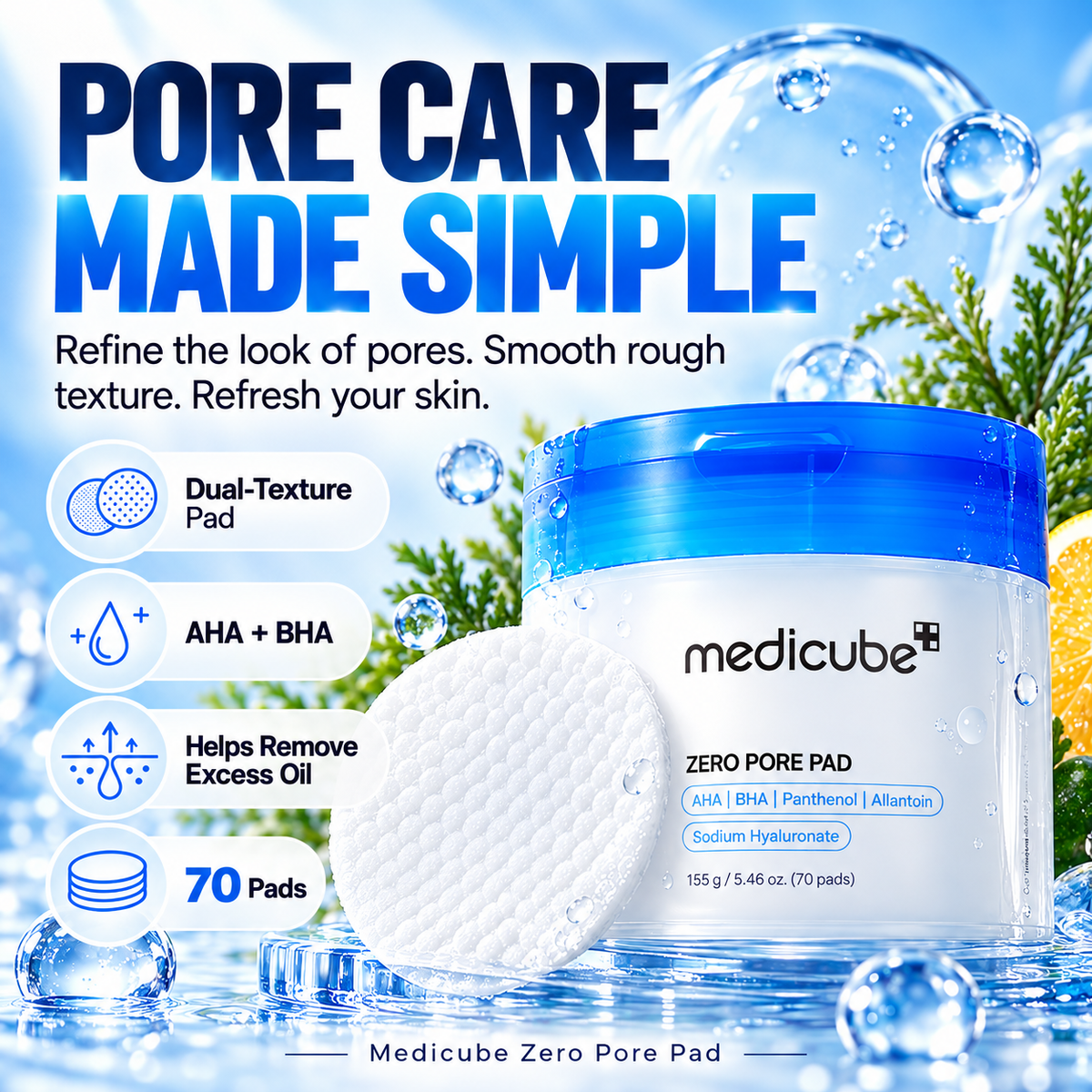 Medicube Zero Pore Pad 70 – AHA BHA Exfoliating Toner Pads for Pores & Oily Skin