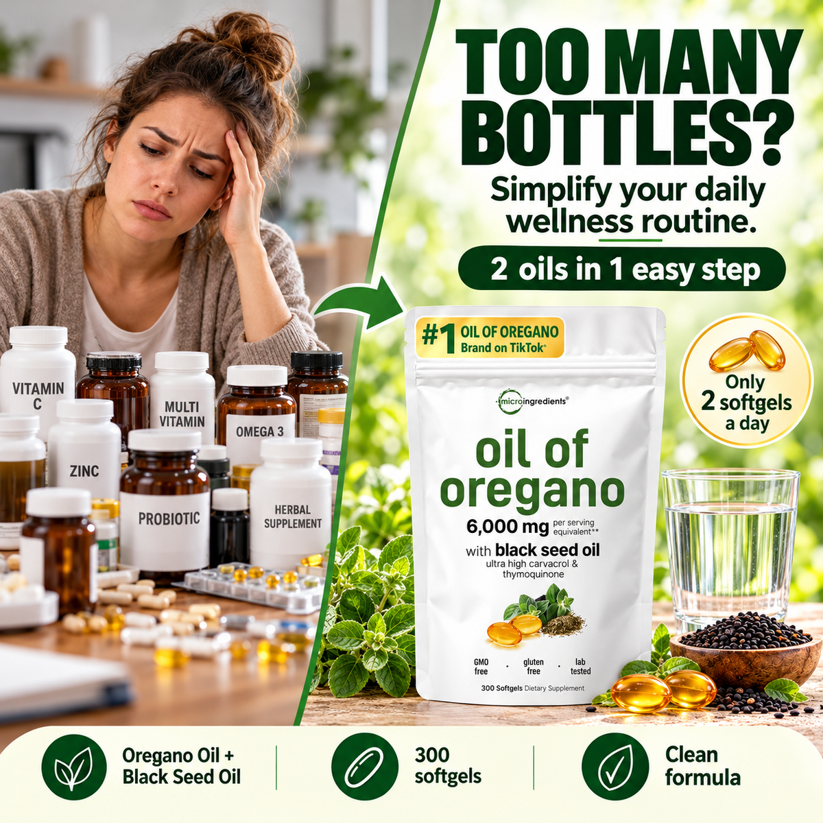 Micro Ingredients Oil of Oregano + Black Seed Oil 20:1 – Immune Support | 300 Softgels