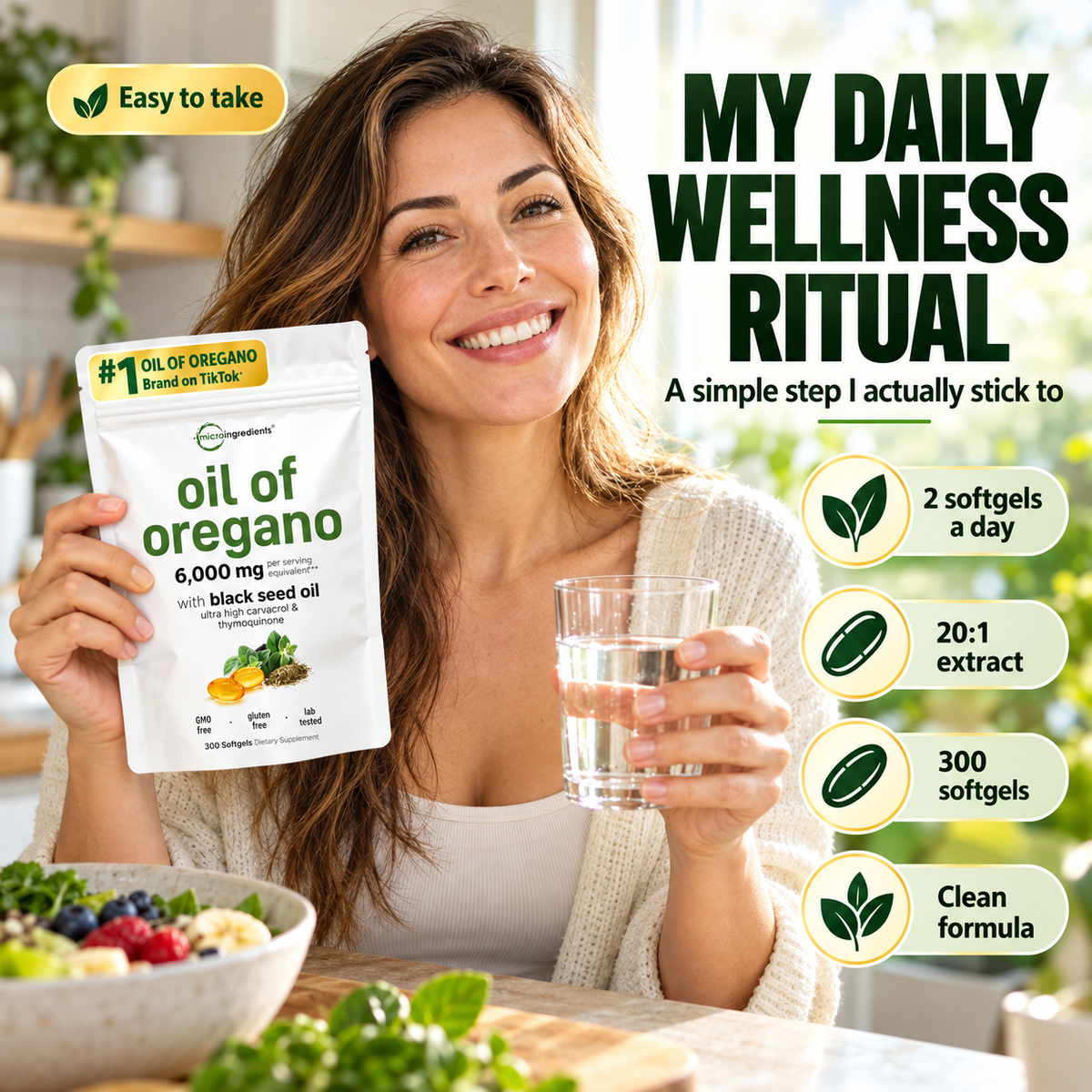 Micro Ingredients Oil of Oregano + Black Seed Oil 20:1 – Immune Support | 300 Softgels