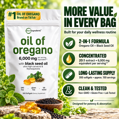 Micro Ingredients Oil of Oregano + Black Seed Oil 20:1 – Immune Support | 300 Softgels