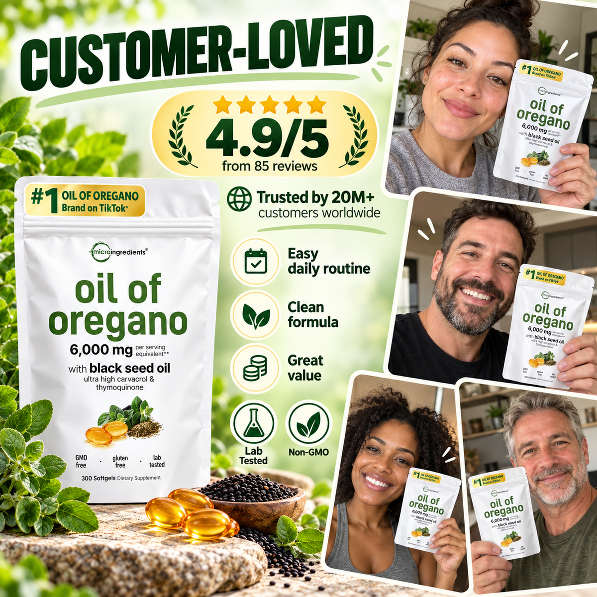 Micro Ingredients Oil of Oregano + Black Seed Oil 20:1 – Immune Support | 300 Softgels