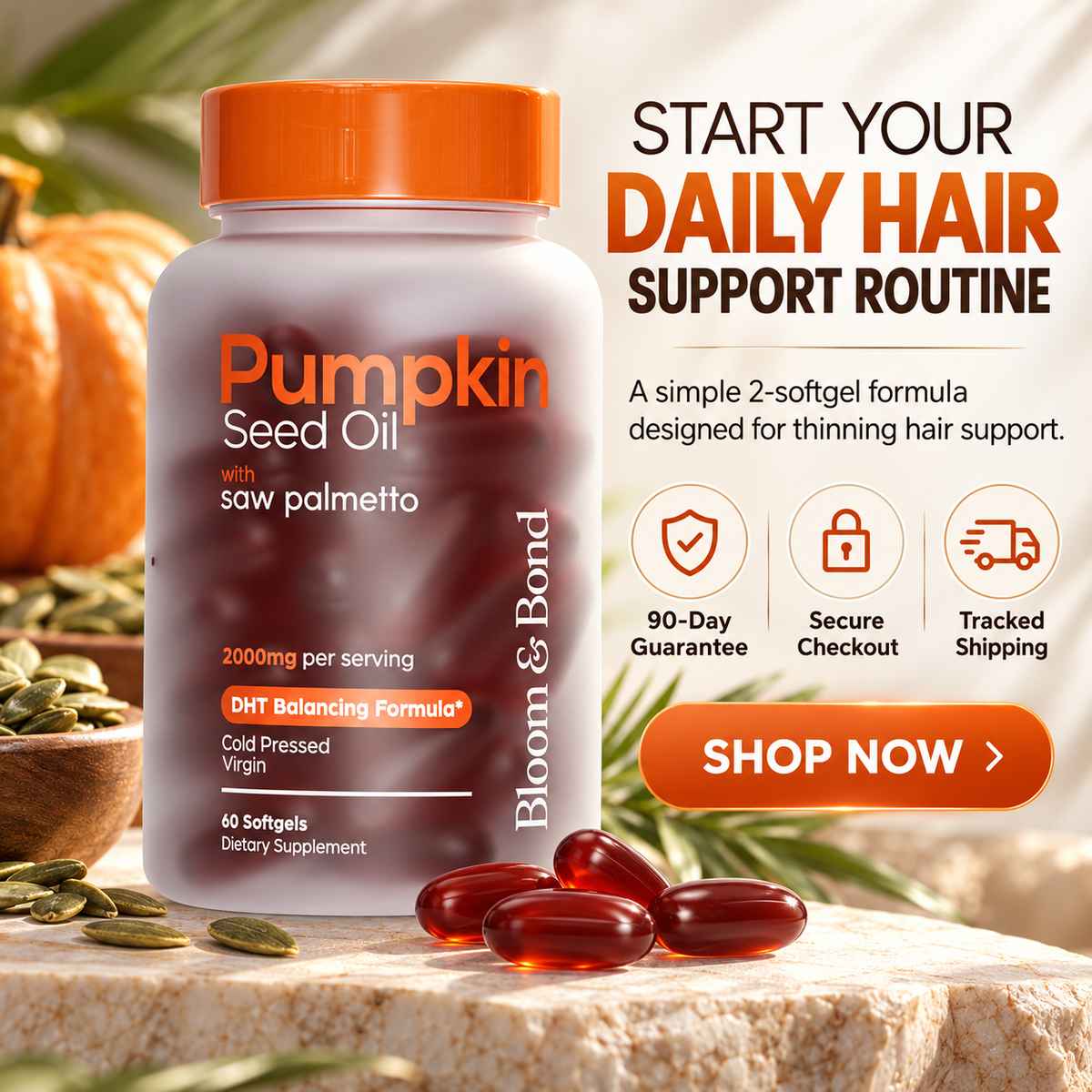 Bloom & Bond Aceite de Calabaza 2000 mg + Saw Palmetto 200 mg | 60 Cápsulas