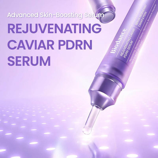 Suero rejuvenecedor Caviar PDRN de CARAMELA BEAUTY USA en frasco con gotero, para piel radiante y revitalizada.