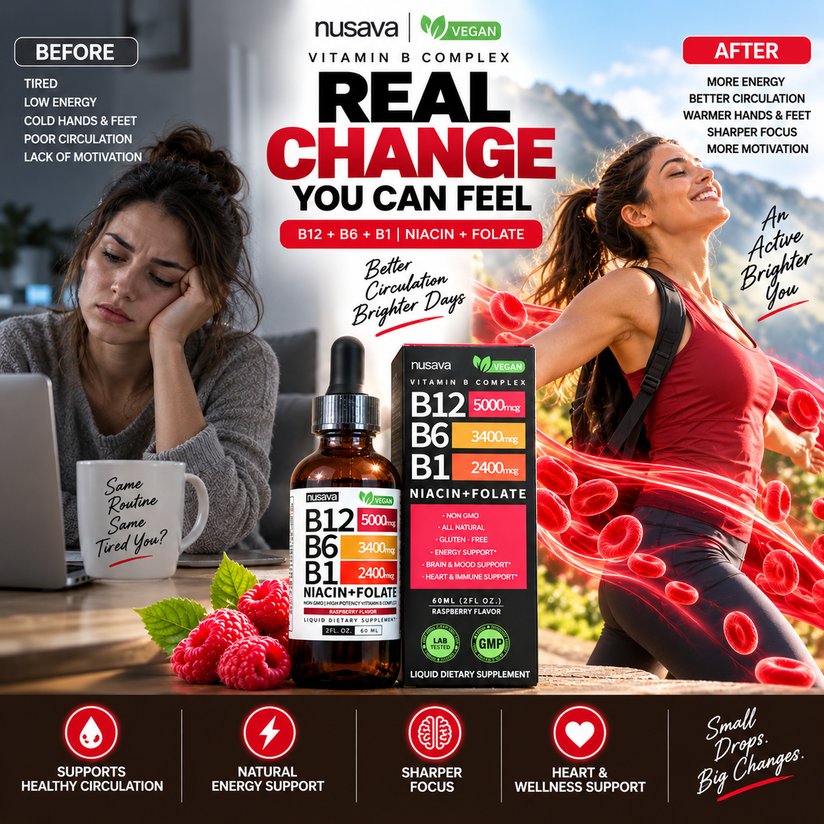Energy & Focus Focus: Nusava Liquid B Complex (B12, B6, B1): Maximum Energy & Mental Clarity