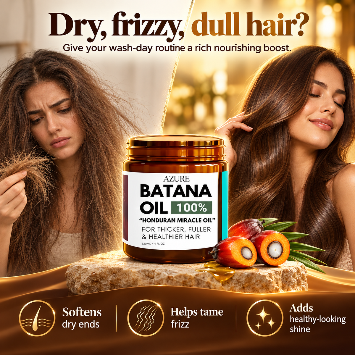 AZURE Batana Oil for dry, frizzy and dull-looking hair — nourishes and supports shine