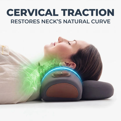 Almohada térmica de cuello con función de tracción y masaje de CARAMELA BEAUTY USA, diseñada para aliviar tensión y dolor cervical.