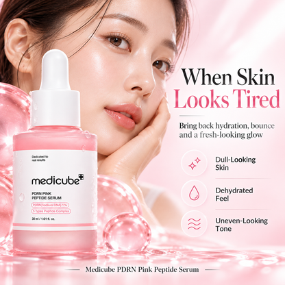 Medicube PDRN Pink Peptide Serum illustration of dull-looking skin concerns