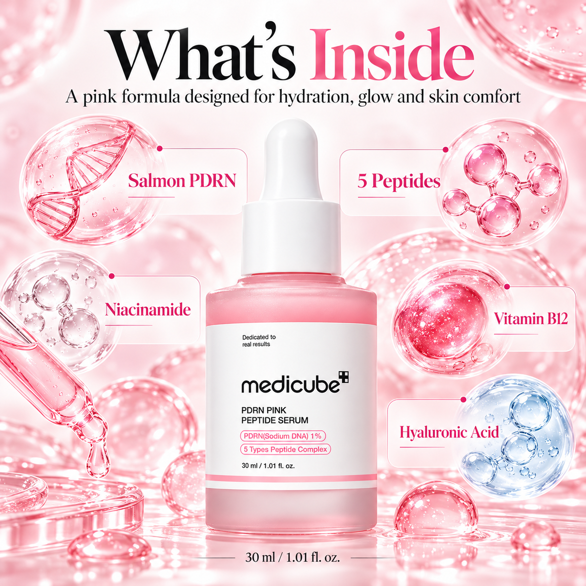 Medicube PDRN Pink Peptide Serum 30ml – Salmon DNA + 5 Peptides for Hydration & Glow